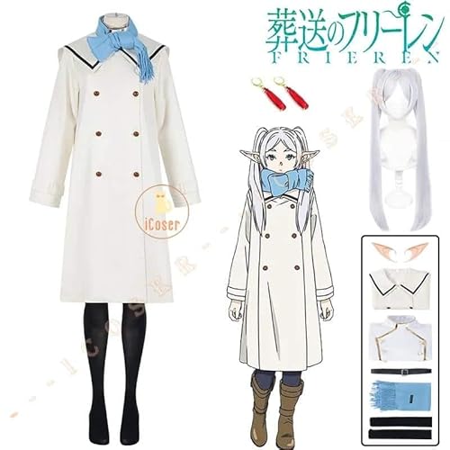 Anime Frieren Beyond Journey's End Frieren Cosplay Kostüm Wig Perücke Kleid Coat Scarf Winter on The Northern Lands für Damen, 8PCS, L von CosplayHero