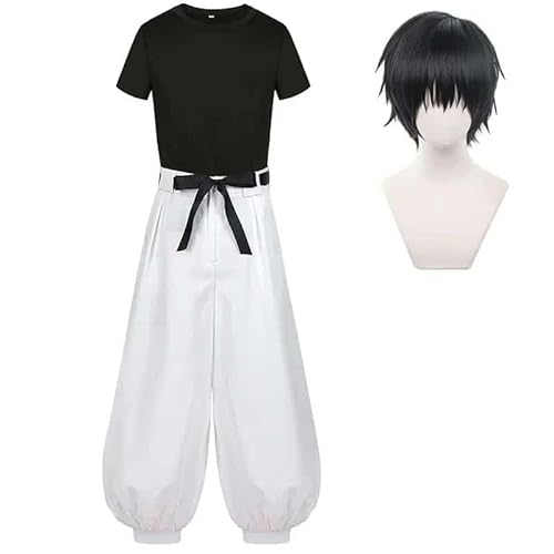 Anime Jujutsu Kaisen Fushiguro Toji Cosplay Kostüm Adult Unisex Short Sleeve Top Pants Suit Halloween Uniform Party, with wig, XL von CosplayHero