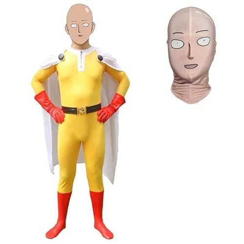 Anime One Punchman Cosplay Kostüm One Punch Man Saitama Cosplay Kostüm Bodysuit Jumpsuit Maske Headgear Halloween Props, Bodysuit and mask, One punchman-height von CosplayHero