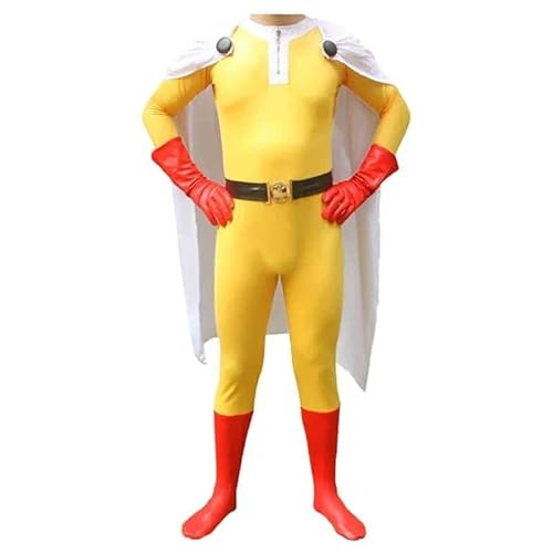 Anime One Punchman Cosplay Kostüm One Punch Man Saitama Cosplay Kostüm Bodysuit Jumpsuit Maske Headgear Halloween Props, Only bodysuit, One punchman-height von CosplayHero