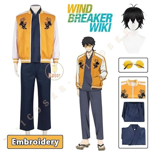 Anime WIND BREAKER Jo Togame Cosplay Kostüm Wig Perücke Shishitoren Jacket Uniform Sunglasses Kimono Damen Herren, Full set-embroidery, XL von CosplayHero