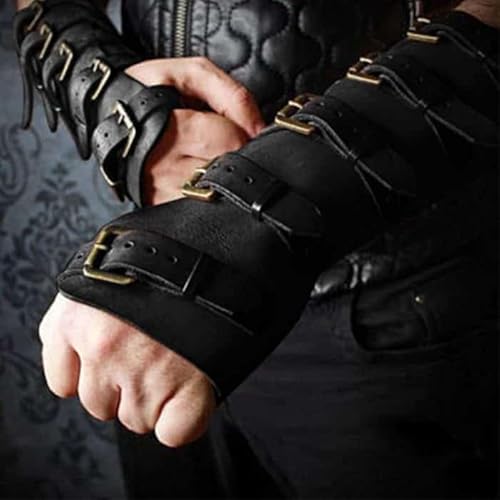 CosplayHero Mittelalter Leder Armschiene mit Schnallen, Black One Pair von CosplayHero