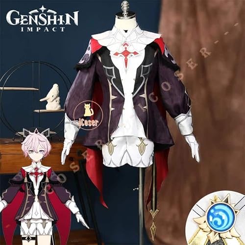 Dahlia Cosplay Kostüm Wig Perücke Genshin Impact Uniform Cap Goth Vampire Heterochromia Boy Fontaine Mondstadt Damen Herren Prop, Costume only, S von CosplayHero