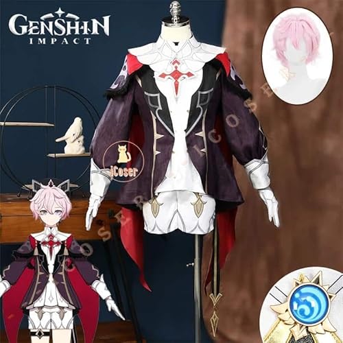 Dahlia Cosplay Kostüm Wig Perücke Genshin Impact Uniform Cap Goth Vampire Heterochromia Boy Fontaine Mondstadt Damen Herren Prop, Full set, XXXL von CosplayHero