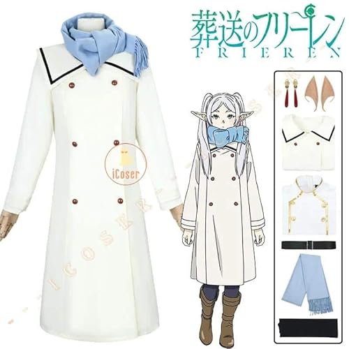 Frieren Cosplay Kostüm Wig Perücke Kleid Coat Scarf Anime Frieren Beyond Journey's End Winter on The Northern Lands Damen Set, Dress with coat, L von CosplayHero