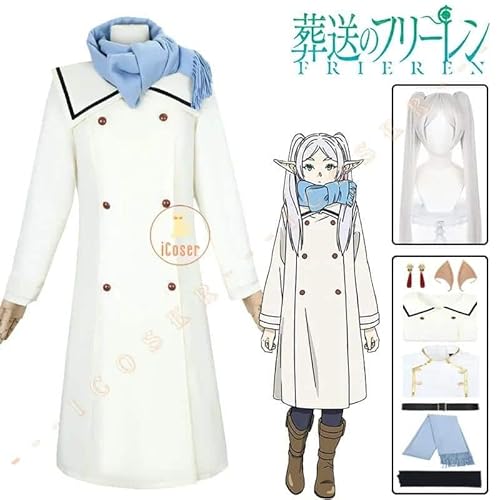 Frieren Cosplay Kostüm Wig Perücke Kleid Coat Scarf Anime Frieren Beyond Journey's End Winter on The Northern Lands Damen Set, Full set, XL von CosplayHero