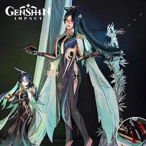 Game Genshin Impact Xianyun Cosplay Kostüm Wig Perücke Kleid Uniform Glasses Passerine Herald Liyue für Damen Herren Props, Costume only, S von CosplayHero