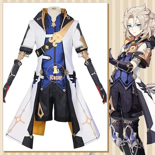 Genshin Impact Albedo Cosplay Kostüm Wig Perücke Uniform Outfit Coat Chain Gloves 3D Accesoires für Damen Herren Cos Props, Costume only, L von CosplayHero