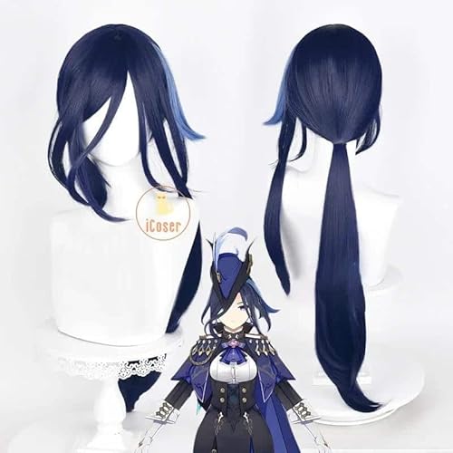 Genshin Impact Clorinde Cosplay Kostüm Kleid Wig Perücke Hat Fontaine Uniform Cloak Earrings für Damen Props, Wig Only, M von CosplayHero