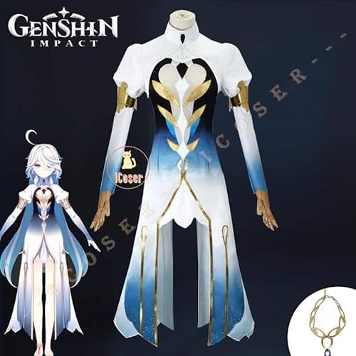 Genshin Impact Focalors Furina Cosplay Kostüm Wig Perücke Kleid Demonic God Uniform Anklet God of Justice Damen Props, Costume only, L von CosplayHero