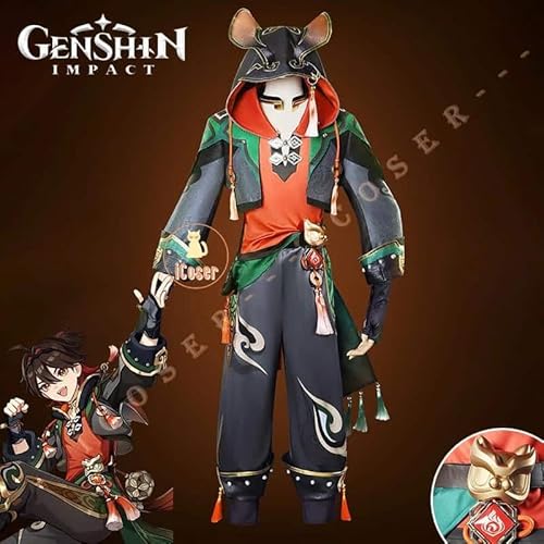 Genshin Impact Gaming Cosplay Kostüm Wig Perücke Uniform Outfit Pendant Leonine Vanguard Liyue Kostüm für Damen Herren Props, Costume only, XXXL von CosplayHero