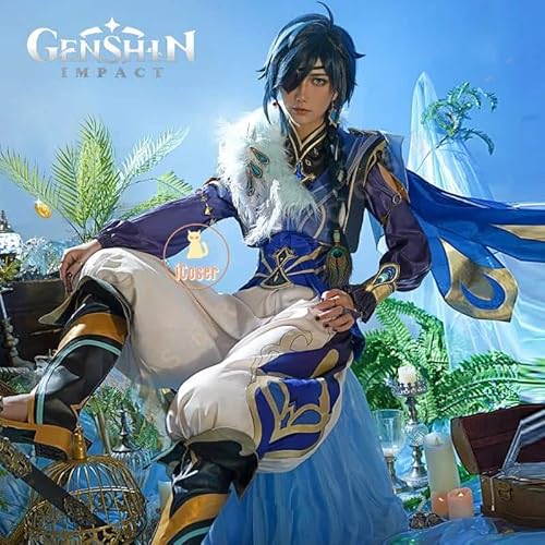 Genshin Impact Kaeya Alberich Sailwind Shadow Cosplay Kostüm Uniform Wig Perücke Earrings Ring Blindfold Mondstadt Damen Herren, Costume only, L von CosplayHero