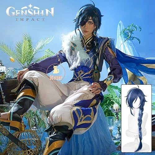 Genshin Impact Kaeya Alberich Sailwind Shadow Cosplay Kostüm Uniform Wig Perücke Earrings Ring Blindfold Mondstadt Damen Herren, Full set, M von CosplayHero