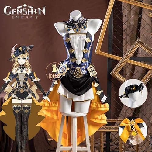 Genshin Impact Navia Cosplay Kostüm Wig Perücke Fontaine Kleid Uniform Spina Di Rosula Hat Kostüm für Damen Outfit Set, Costume Hat, L von CosplayHero