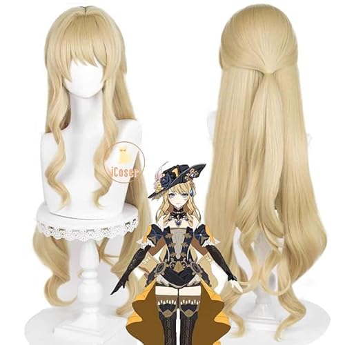 Genshin Impact Navia Cosplay Kostüm Wig Perücke Fontaine Kleid Uniform Spina Di Rosula Hat Kostüm für Damen Outfit Set, Wig Only, M von CosplayHero