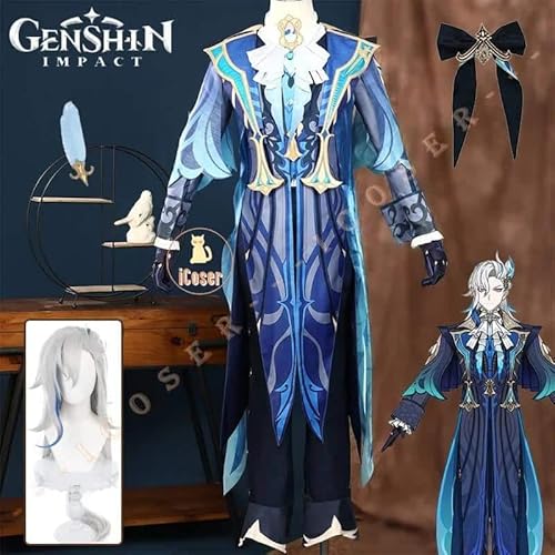 Genshin Impact Neuvillette Cosplay Kostüm Wig Perücke Fontaine Uniform Headwear Chief Justice Damen Herren Kostüms Props, Full set, XXL von CosplayHero