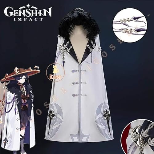 Genshin Impact Scaramouche Cosplay Kostüm Wig Perücke Balladeer Hooded Cloak Eleven Fatui Harbingers Uniform Cape Damen Herren, Costume only, M von CosplayHero