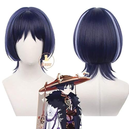 Genshin Impact Scaramouche Cosplay Kostüm Wig Perücke Balladeer Hooded Cloak Eleven Fatui Harbingers Uniform Cape Damen Herren, Wig Only, L von CosplayHero