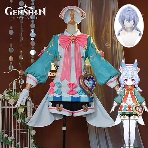 Genshin Impact Sigewinne Cosplay Kostüm Kleid Wig Perücke Bag Fontaine Uniform Lolita Hat Tail fortress of Meropide für Damen, Full set, L von CosplayHero