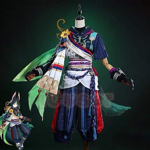 Genshin Impact Tighnari Cosplay Kostüm Wig Perücke Ear Tail Vision Cloak Game Uniform Outfit fürest Watcher Sumeru für Herren Damen, Costume only, L von CosplayHero