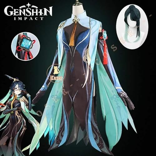 Genshin Impact Xianyun Cosplay Kostüm Wig Perücke Kleid Uniform Glasses Passerine Herald Liyue Damen Props, Full set, S von CosplayHero