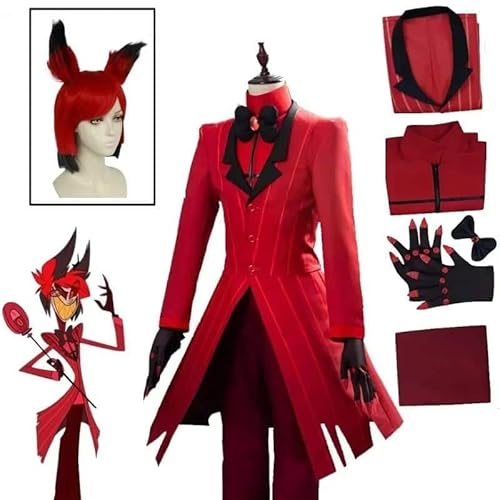 Hazbin Cosplay Hotel Uniform ALASTOR Cosplay Kostüm Adult Herren Uniform Jacket Wig Perücke Kostüms Red Suit Anime Cosplay, L, Costume Wig von CosplayHero