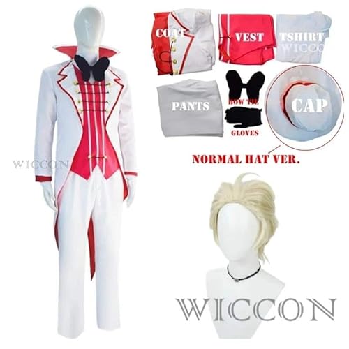 Hazbin Lucifer Cosplay Anime Hotel Morningstar Cosplay Kostüm Wig Perücke Daddy White Suit Devil Hell Adult Herren Kostüm, Full set1, XXL von CosplayHero