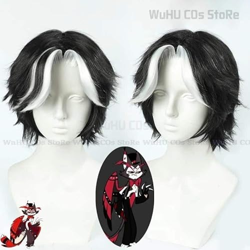 Husk Cosplay Kostüm Uniform Hazbin Cosplay Hotel Husk Cosplay Kostüm Black Outfits with Hat Ears Eyebrows Prop, wig, XL, Husk von CosplayHero