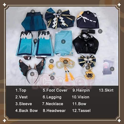 Kirara Cosplay Kostüm Genshin Impact Cosplay Wig Perücke Game Uniform Outfit Headwear Tail Cat Upon The Eaves Vision Inazuma Damen Set, Costume only, XL von CosplayHero