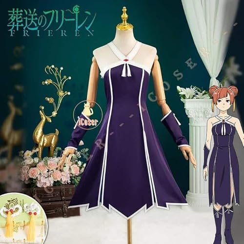 Laufen Cosplay Kostüm Anime Frieren Beyond Journey's End Purple Kleid Uniform Headwear Mage für Damen Cos Props, Costume only, M von CosplayHero