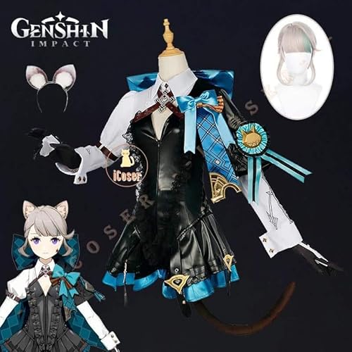 Lynette Cosplay Kostüm Kleid Genshin Impact Fontaine Uniform Tail Headband Magician Lyney für Damen, Full set, XL von CosplayHero