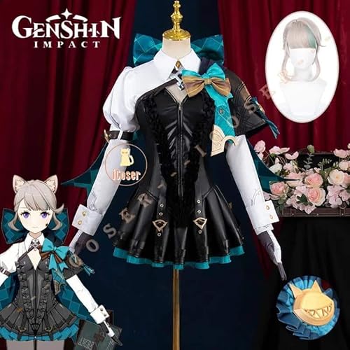 Lynette Cosplay Kostüm Kleid Wig Perücke Genshin Impact Fontaine Uniform Tail Magician Ears Skirt Lyney für Damen Props, Costume Wig-no Prop, XL von CosplayHero