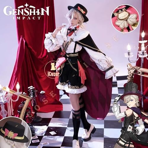 Lyney Cosplay Kostüm Genshin Impact Game Uniform Cloak Outfit Hat Magician Pyro Fontaine Kostüm Damen Herren, Costume only, L von CosplayHero