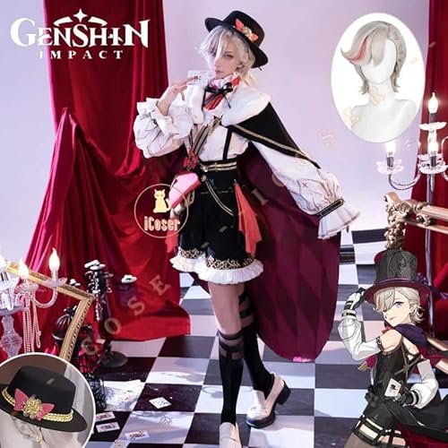 Lyney Cosplay Kostüm Genshin Impact Game Uniform Cloak Outfit Hat Magician Pyro Fontaine Kostüm Damen Herren, Full set, S von CosplayHero