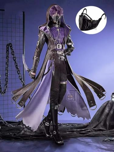 Rafayel Cosplay Kostüm Wig Perücke Shoes Love and Deepspace Abysswalker Uniform Trench Earrings Ring Maske Props für Damen Herren Halloween, Ccostume with mask, 35 von CosplayHero