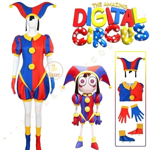 The Amazing Digital Circus Pomni Cosplay Kostüm Uniform Jumpsuit Hat Bodysuit Human für Adult Kids Kostüm Cartoon Cos, Costume Set, S von CosplayHero