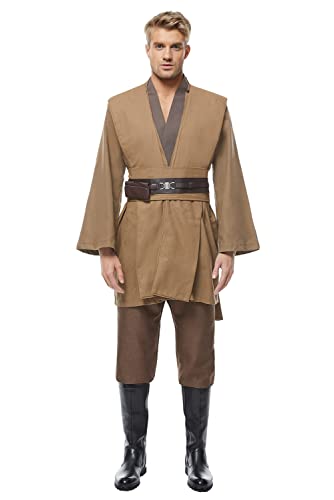 Herren Tunika Cosplay Kostüm Erwachsene Outfits Halloween Robe Kapuzenuniform, Braun (ohne Bademantel), S von Cosplaysky