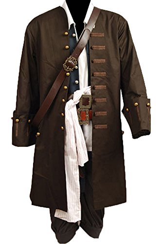 Piratenkostüm für Herren, Piratenjack-Outfit, Mantel, Gürtel, Cosplay, Requisiten, Halloween, komplettset, XL von Cosplaysky