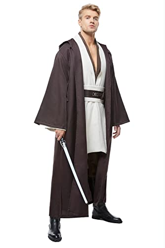 Herren Tunika Cosplay Kostüm Erwachsene Outfits Halloween Robe Kapuzenuniform, Weiß (komplettes Set), XS von Cosplaysky