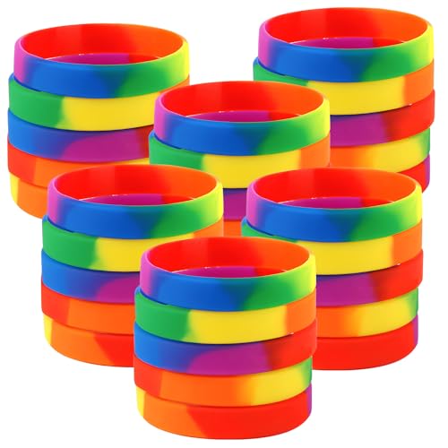 Cosswe 30 Stück Regenbogen Silikonarmband, Sechs Regenbogen Armband Einschulung Armbänder Mutmacher Geschenke Party Mitgebsel für Kollegen Teenager Kinder von Cosswe