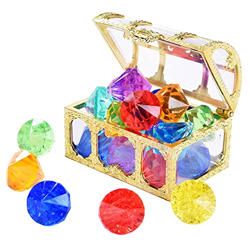 Cosswe Tauchjuwelen Tauchspielzeug Edelstein Kinder Tauchjuwel Pool Diamant Spielzeug Unterwasser Edelstein Piratenschatz Spielzeug Schatzkiste Schwimm Tauchen Edelsteine Und Edelstein Box von Cosswe