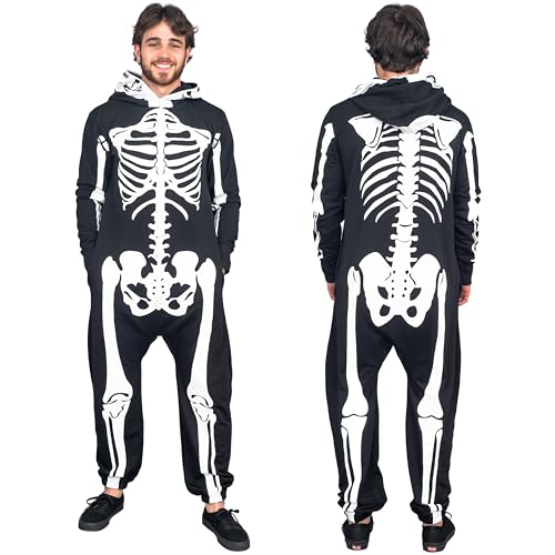 Skelett Kostüm Jumpsuit mit Kapuze Erwachsene Unisex Halloween Cosplay von Costume Agent