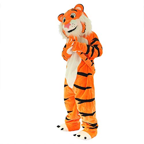 2021 Orange Tiger Maskottchen Kostüm mit blauer Hose, Erwachsenengröße für Männer und Frauen, Höhe 1,52 m bis 1,52 m, mit integriertem Ventilator im Kopf von Costume Shine