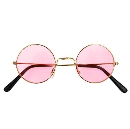 Costumed Hippie Brille – runde rosa Sonnenbrille als 70er & 80er Jahre Accessoire für Fasching & Karneval, inspiriert von John Lennon von Costumed