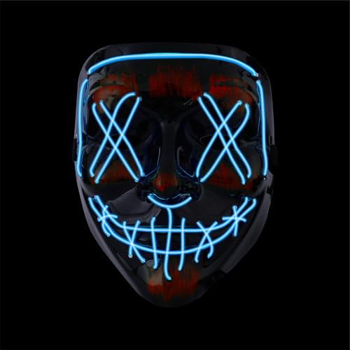 Halloween Maske Purge LED - Kostümmaske steuerbar für Halloween, Fasching & Karneval als Kostüm & Verleidung für Herren & Damen (Farbauswahl) (blau) von Costumed