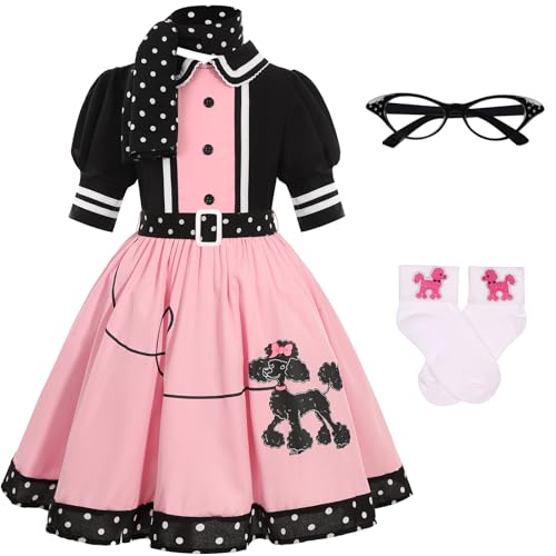 Costumerry 50er Jahre Outfit für Mädchen 50er Pudel Rock Kostüm für Mädchen Halloween Party Dress Up (6-8 Jahre) von Costumerry