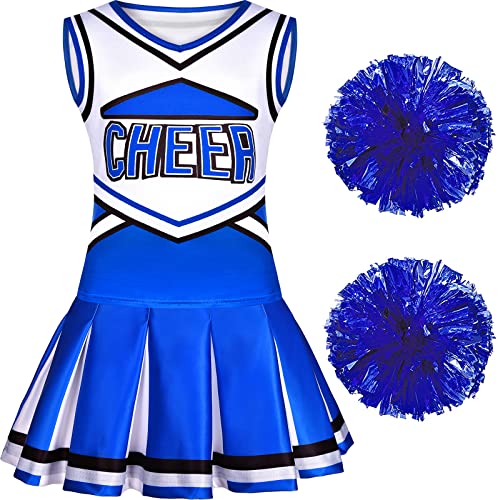 Sersllta Cheerleader-Kostüm für Mädchen, Cheerleader-Outfit mit Pompons, Halloween-Verkleidungsparty (Blau, 5-6 Jahre) von Costumerry