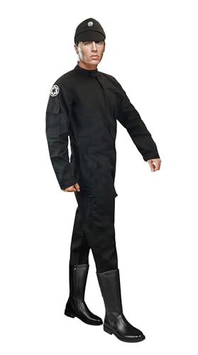 TIE Pilotenoverall Fluganzug Uniform Kostüm + Imperialer Offizier Kopfbedeckung Kappe Fan-Made Replik Schwarz (XXL) von Costumeteers