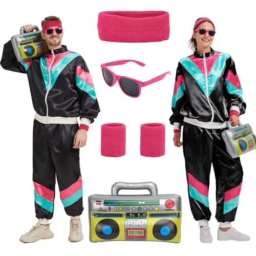 Unisex 80er 90er Trainingsanzug Retro Hip Hop Outfit für Paare Kostüm BL-L von Cosvana