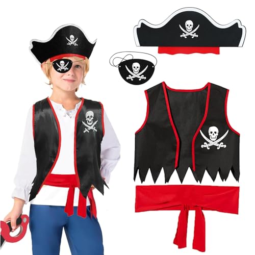 Cosysparks Piratenkostüm kinder,4-Pack piraten kostüm set pirate costume kids piraten kapitän kostüm kinder Halloween piraten accessoires kinder für Kinder Piraten Rollenspiel Dress Up von Cosysparks